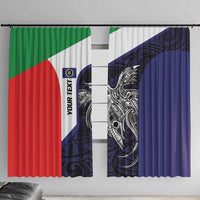Personalised PNG Bougainville Window Curtain Bird of Paradise Tattoo Flag Motif LT9 With Hooks Blue - Polynesian Pride
