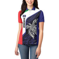 Personalised PNG Bougainville Women Polo Shirt Bird of Paradise Tattoo Flag Motif LT9 - Polynesian Pride