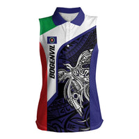Personalised PNG Bougainville Women Sleeveless Polo Shirt Bird of Paradise Tattoo Flag Motif LT9 Female Blue - Polynesian Pride