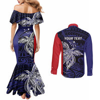 Personalised PNG Central Province Couples Matching Mermaid Dress and Long Sleeve Button Shirt Bird of Paradise Tattoo Flag Motif LT9 - Polynesian Pride
