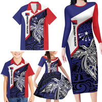 Personalised PNG Central Province Family Matching Long Sleeve Bodycon Dress and Hawaiian Shirt Bird of Paradise Tattoo Flag Motif LT9 - Polynesian Pride