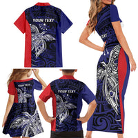 Personalised PNG Central Province Family Matching Short Sleeve Bodycon Dress and Hawaiian Shirt Bird of Paradise Tattoo Flag Motif LT9 - Polynesian Pride