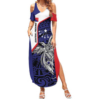 Personalised PNG Central Province Family Matching Summer Maxi Dress and Hawaiian Shirt Bird of Paradise Tattoo Flag Motif LT9 Mom's Dress Blue - Polynesian Pride