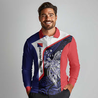 Personalised PNG Central Province Long Sleeve Polo Shirt Bird of Paradise Tattoo Flag Motif LT9 - Polynesian Pride