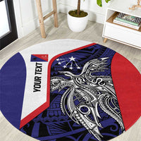 Personalised PNG Central Province Round Carpet Bird of Paradise Tattoo Flag Motif LT9 Blue - Polynesian Pride