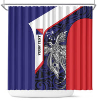 Personalised PNG Central Province Shower Curtain Bird of Paradise Tattoo Flag Motif LT9 Blue - Polynesian Pride