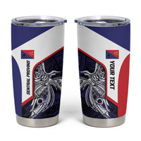 Personalised PNG Central Province Tumbler Cup Bird of Paradise Tattoo Flag Motif LT9 Blue - Polynesian Pride