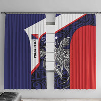 Personalised PNG Central Province Window Curtain Bird of Paradise Tattoo Flag Motif LT9 With Hooks Blue - Polynesian Pride