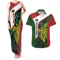 Personalised PNG Chimbu Province Couples Matching Tank Maxi Dress and Hawaiian Shirt Bird of Paradise Tattoo Flag Motif LT9 Red - Polynesian Pride