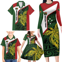 Personalised PNG Chimbu Province Family Matching Long Sleeve Bodycon Dress and Hawaiian Shirt Bird of Paradise Tattoo Flag Motif LT9 - Polynesian Pride