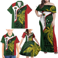 Personalised PNG Chimbu Province Family Matching Off Shoulder Maxi Dress and Hawaiian Shirt Bird of Paradise Tattoo Flag Motif LT9 - Polynesian Pride