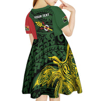 Personalised PNG Chimbu Province Kid Short Sleeve Dress Bird of Paradise Tattoo Flag Motif LT9 - Polynesian Pride