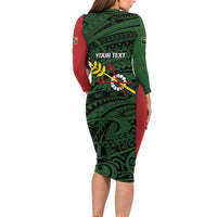 Personalised PNG Chimbu Province Long Sleeve Bodycon Dress Bird of Paradise Tattoo Flag Motif LT9 - Polynesian Pride