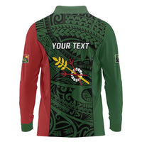 Personalised PNG Chimbu Province Long Sleeve Polo Shirt Bird of Paradise Tattoo Flag Motif LT9 - Polynesian Pride