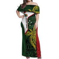 Personalised PNG Chimbu Province Off Shoulder Maxi Dress Bird of Paradise Tattoo Flag Motif LT9 Women Red - Polynesian Pride