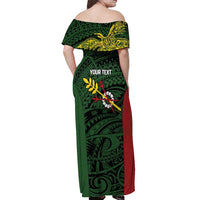 Personalised PNG Chimbu Province Off Shoulder Maxi Dress Bird of Paradise Tattoo Flag Motif LT9 - Polynesian Pride