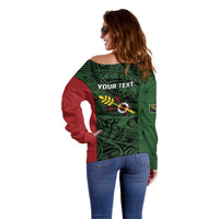 Personalised PNG Chimbu Province Off Shoulder Sweater Bird of Paradise Tattoo Flag Motif LT9 - Polynesian Pride