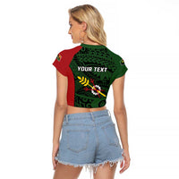 Personalised PNG Chimbu Province Raglan Cropped T Shirt Bird of Paradise Tattoo Flag Motif LT9 - Polynesian Pride