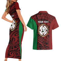 Personalised PNG East New Britain Province Couples Matching Short Sleeve Bodycon Dress and Hawaiian Shirt Bird of Paradise Tattoo Flag Motif LT9 - Polynesian Pride