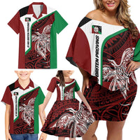 Personalised PNG East New Britain Province Family Matching Off Shoulder Short Dress and Hawaiian Shirt Bird of Paradise Tattoo Flag Motif LT9 - Polynesian Pride