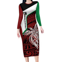 Personalised PNG East New Britain Province Long Sleeve Bodycon Dress Bird of Paradise Tattoo Flag Motif LT9 Long Dress Green - Polynesian Pride