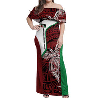 Personalised PNG East New Britain Province Off Shoulder Maxi Dress Bird of Paradise Tattoo Flag Motif LT9 Women Green - Polynesian Pride