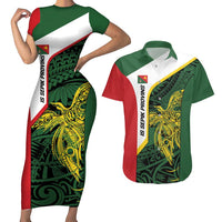Personalised PNG East Sepik Province Couples Matching Short Sleeve Bodycon Dress and Hawaiian Shirt Bird of Paradise Tattoo Flag Motif LT9 Green - Polynesian Pride