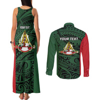Personalised PNG East Sepik Province Couples Matching Tank Maxi Dress and Long Sleeve Button Shirt Bird of Paradise Tattoo Flag Motif LT9 - Polynesian Pride