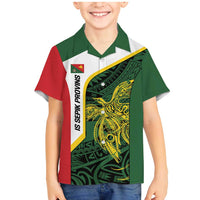 Personalised PNG East Sepik Province Family Matching Mermaid Dress and Hawaiian Shirt Bird of Paradise Tattoo Flag Motif LT9 Son's Shirt Green - Polynesian Pride