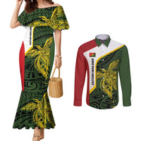 Personalised PNG Eastern Highlands Couples Matching Mermaid Dress and Long Sleeve Button Shirt Bird of Paradise Tattoo Flag Motif LT9 Green - Polynesian Pride