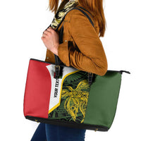 Personalised PNG Eastern Highlands Leather Tote Bag Bird of Paradise Tattoo Flag Motif LT9 Green - Polynesian Pride
