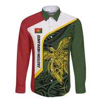 Personalised PNG Eastern Highlands Long Sleeve Button Shirt Bird of Paradise Tattoo Flag Motif LT9 Unisex Green - Polynesian Pride