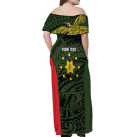 Personalised PNG Eastern Highlands Off Shoulder Maxi Dress Bird of Paradise Tattoo Flag Motif LT9 - Polynesian Pride