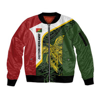 Personalised PNG Eastern Highlands Sleeve Zip Bomber Jacket Bird of Paradise Tattoo Flag Motif LT9 Unisex Green - Polynesian Pride