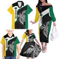 Personalised PNG Enga Province Family Matching Off The Shoulder Long Sleeve Dress and Hawaiian Shirt Bird of Paradise Tattoo Flag Motif LT9 - Polynesian Pride