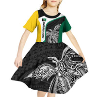 Personalised PNG Enga Province Kid Short Sleeve Dress Bird of Paradise Tattoo Flag Motif LT9 - Polynesian Pride