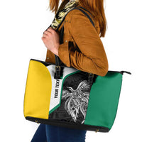 Personalised PNG Enga Province Leather Tote Bag Bird of Paradise Tattoo Flag Motif LT9 Green - Polynesian Pride