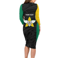 Personalised PNG Enga Province Long Sleeve Bodycon Dress Bird of Paradise Tattoo Flag Motif LT9 - Polynesian Pride
