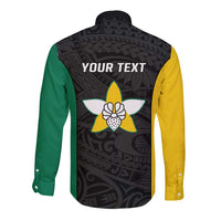 Personalised PNG Enga Province Long Sleeve Button Shirt Bird of Paradise Tattoo Flag Motif LT9 - Polynesian Pride