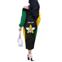 Personalised PNG Enga Province Off The Shoulder Long Sleeve Dress Bird of Paradise Tattoo Flag Motif LT9 - Polynesian Pride