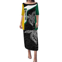 Personalised PNG Enga Province Puletasi Bird of Paradise Tattoo Flag Motif LT9 Long Dress Green - Polynesian Pride