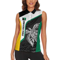 Personalised PNG Enga Province Women Sleeveless Polo Shirt Bird of Paradise Tattoo Flag Motif LT9 - Polynesian Pride