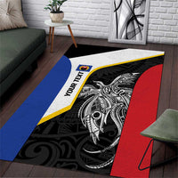 Personalised PNG Gulf Province Area Rug Bird of Paradise Tattoo Flag Motif LT9 Black - Polynesian Pride