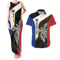 Personalised PNG Gulf Province Couples Matching Tank Maxi Dress and Hawaiian Shirt Bird of Paradise Tattoo Flag Motif LT9 Black - Polynesian Pride