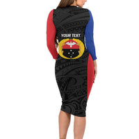 Personalised PNG Gulf Province Family Matching Long Sleeve Bodycon Dress and Hawaiian Shirt Bird of Paradise Tattoo Flag Motif LT9 - Polynesian Pride