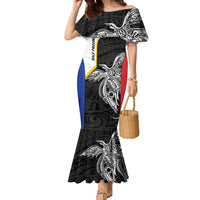Personalised PNG Gulf Province Family Matching Mermaid Dress and Hawaiian Shirt Bird of Paradise Tattoo Flag Motif LT9 Mom's Dress Black - Polynesian Pride