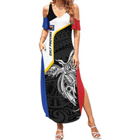 Personalised PNG Gulf Province Family Matching Summer Maxi Dress and Hawaiian Shirt Bird of Paradise Tattoo Flag Motif LT9 Mom's Dress Black - Polynesian Pride