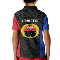 Personalised PNG Gulf Province Kid Polo Shirt Bird of Paradise Tattoo Flag Motif LT9 - Polynesian Pride