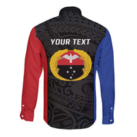 Personalised PNG Gulf Province Long Sleeve Button Shirt Bird of Paradise Tattoo Flag Motif LT9 - Polynesian Pride