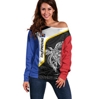 Personalised PNG Gulf Province Off Shoulder Sweater Bird of Paradise Tattoo Flag Motif LT9 Women Black - Polynesian Pride
